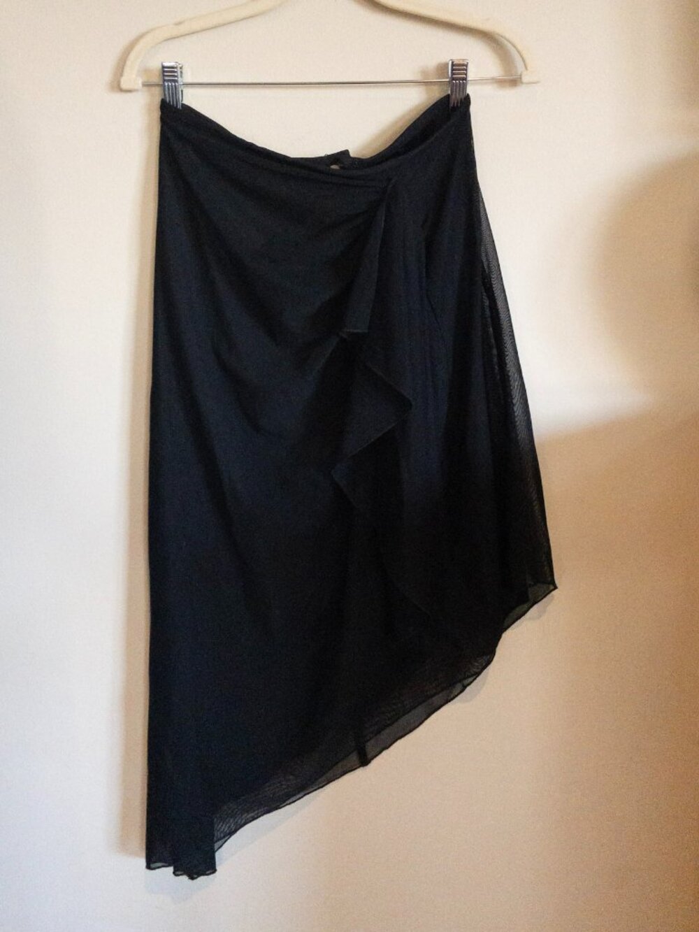 Vintage Tadashi Black Mesh Asymmetric Hem Skirt S